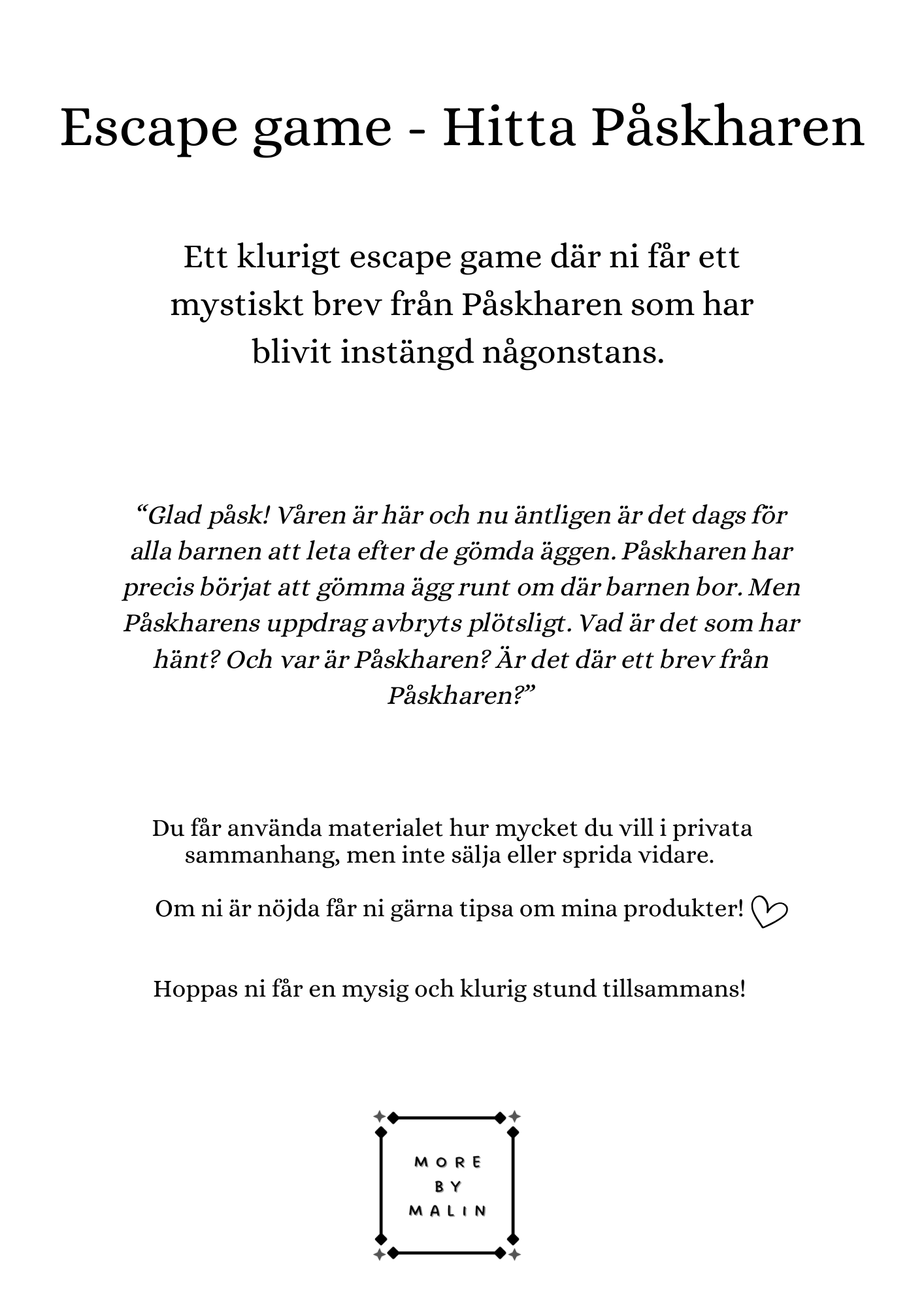 Escape game- Hitta Påskharen
