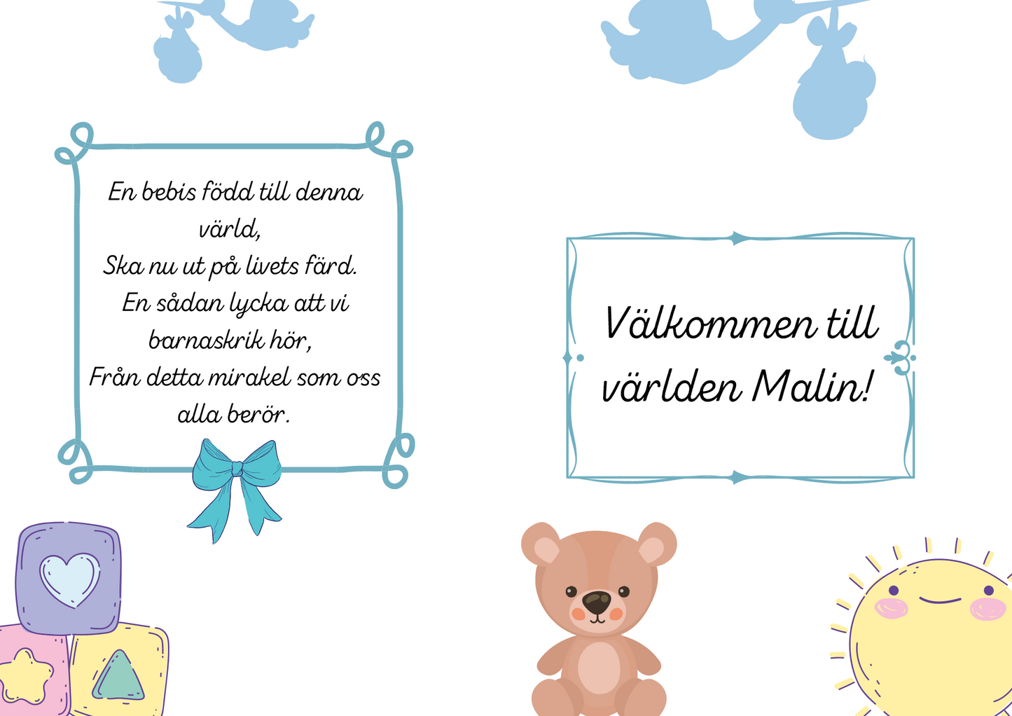 Personlig Dikt - Bebiskort "Welcome baby - blå"