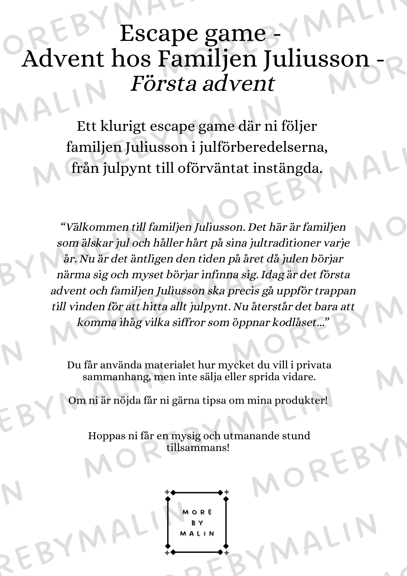 Escape game- Advent med familjen Juliusson