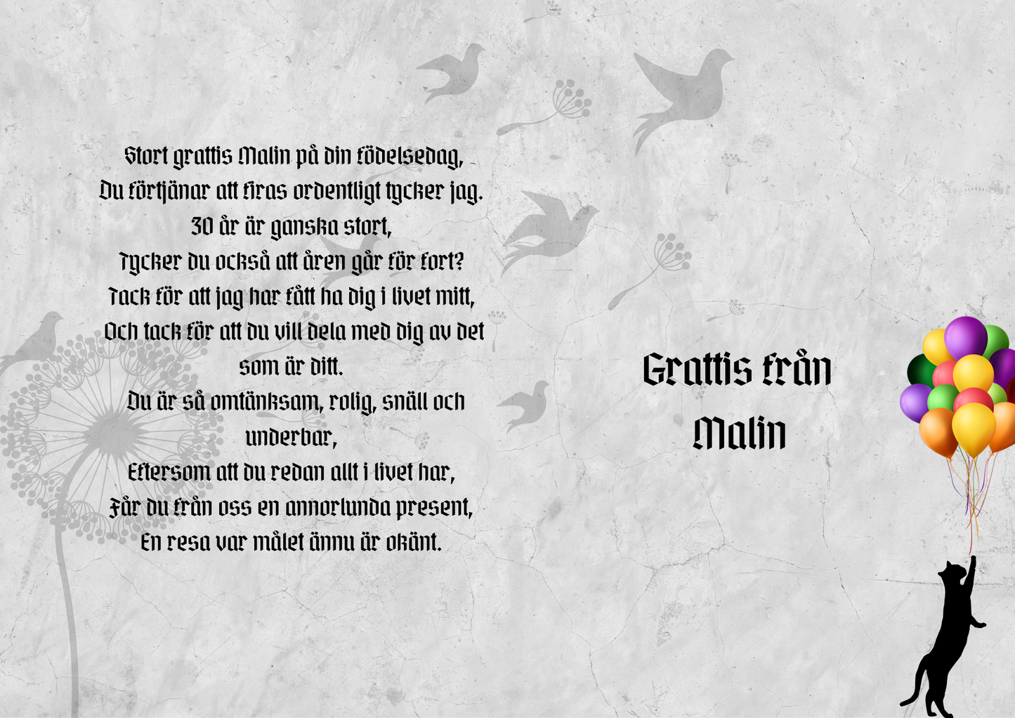Personlig Dikt - Grattiskort "Gråa siluetter"