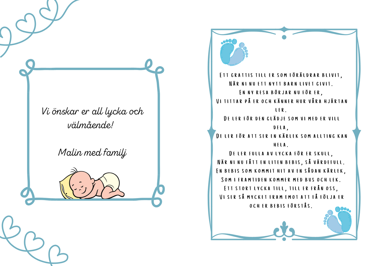 Personlig Dikt - Bebiskort "Welcome baby - blå"