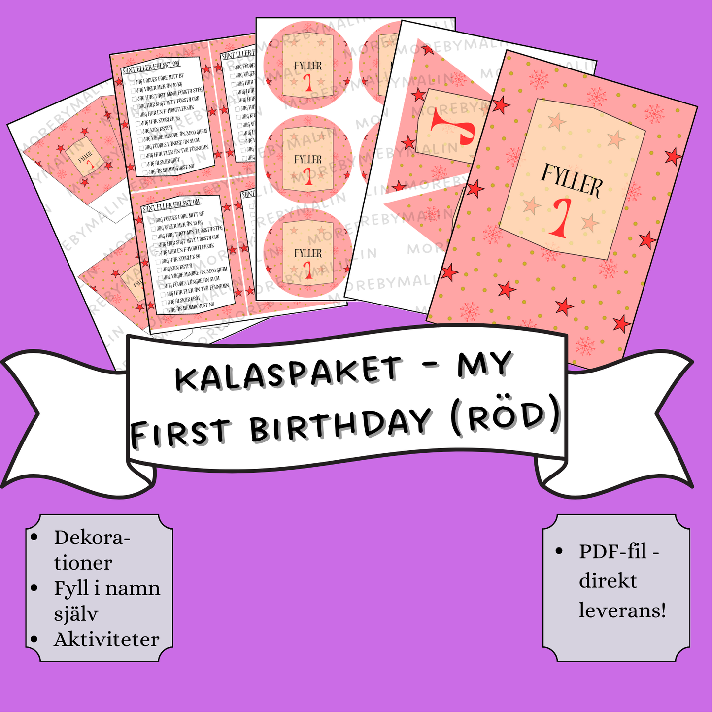 Kalaspaket - My first birthday (röd/gul)