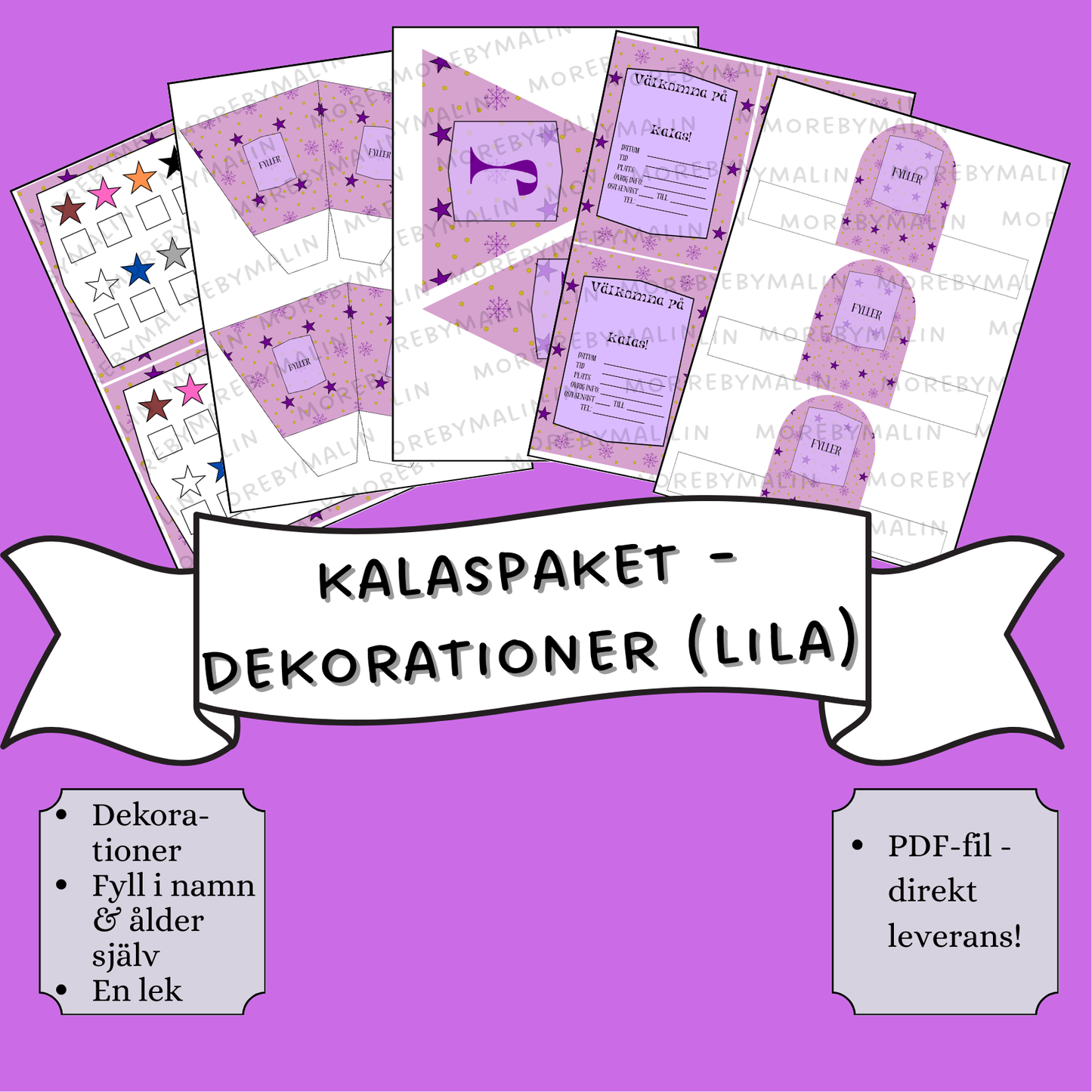 Kalaspaket - dekorationer lila/rosa