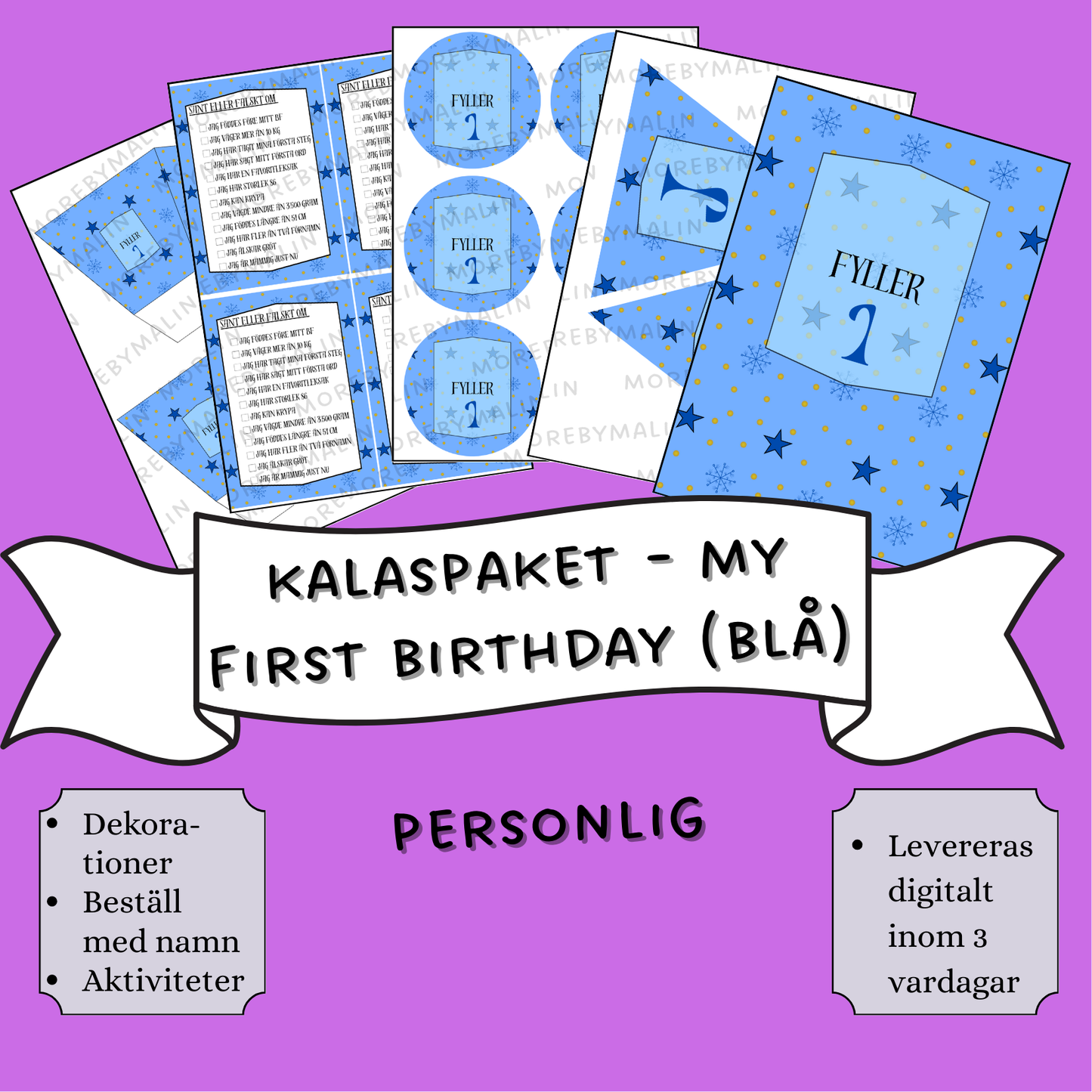 Kalaspaket - My first birthday (blå) personlig