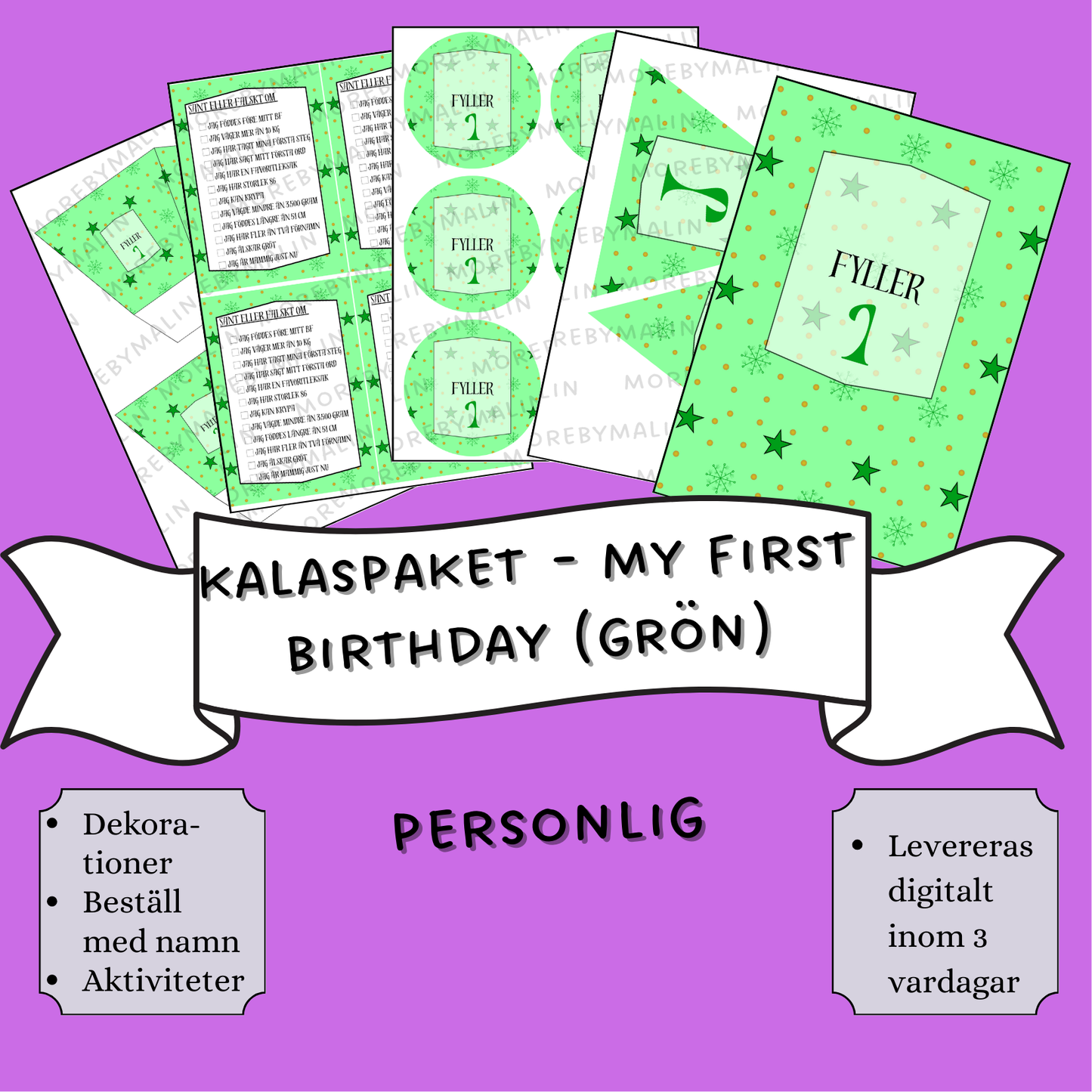 Kalaspaket - My first birthday (grön) personlig