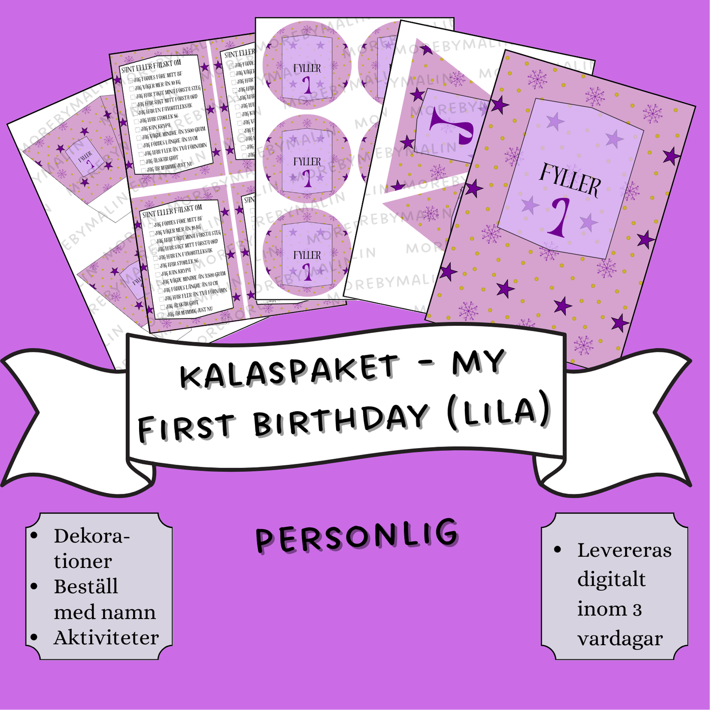 Kalaspaket - My first birthday (lila/rosa) personlig