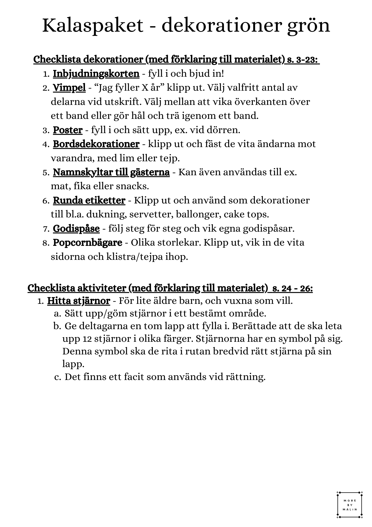 Kalaspaket - dekorationer grön