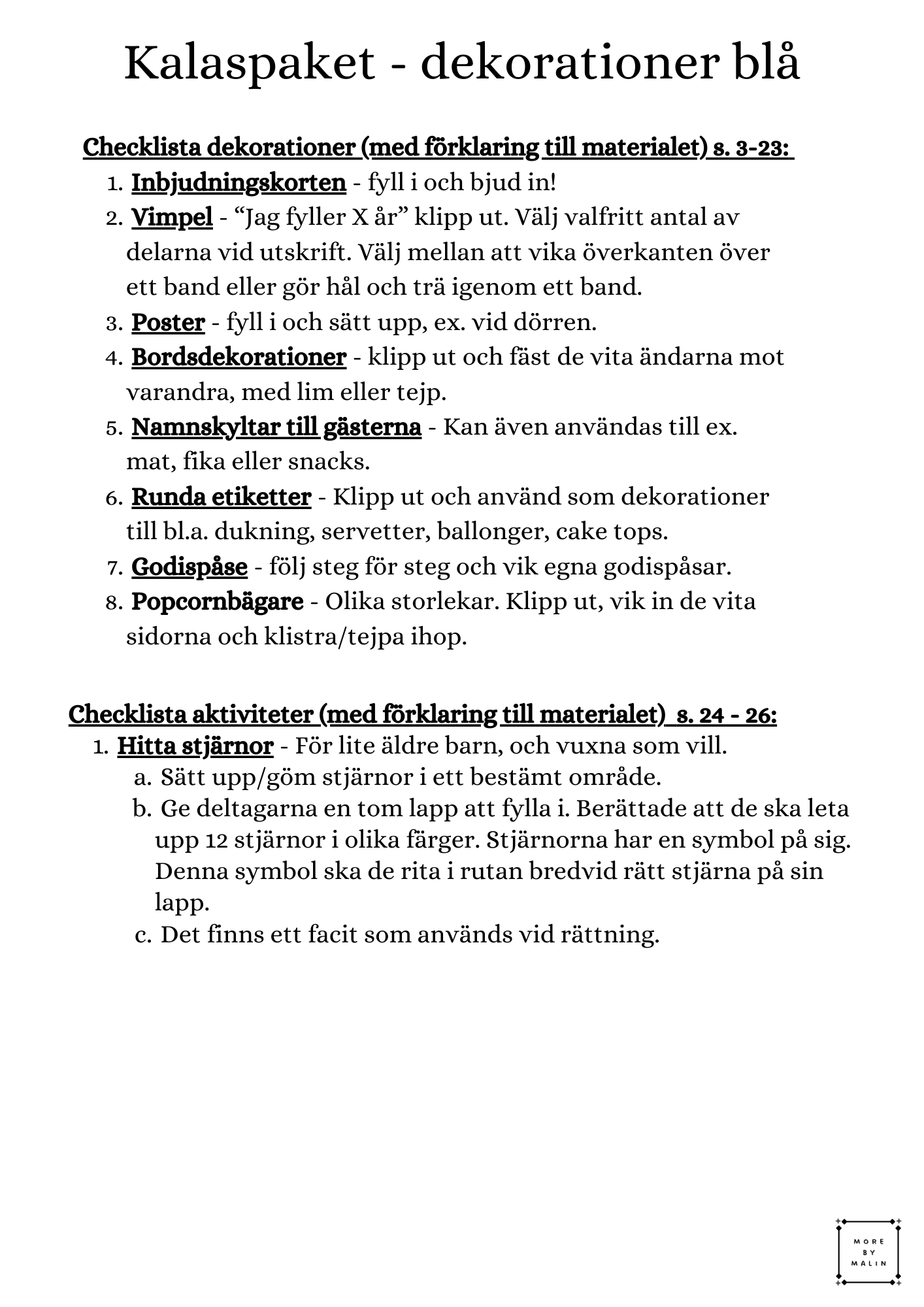 Kalaspaket - dekorationer blå
