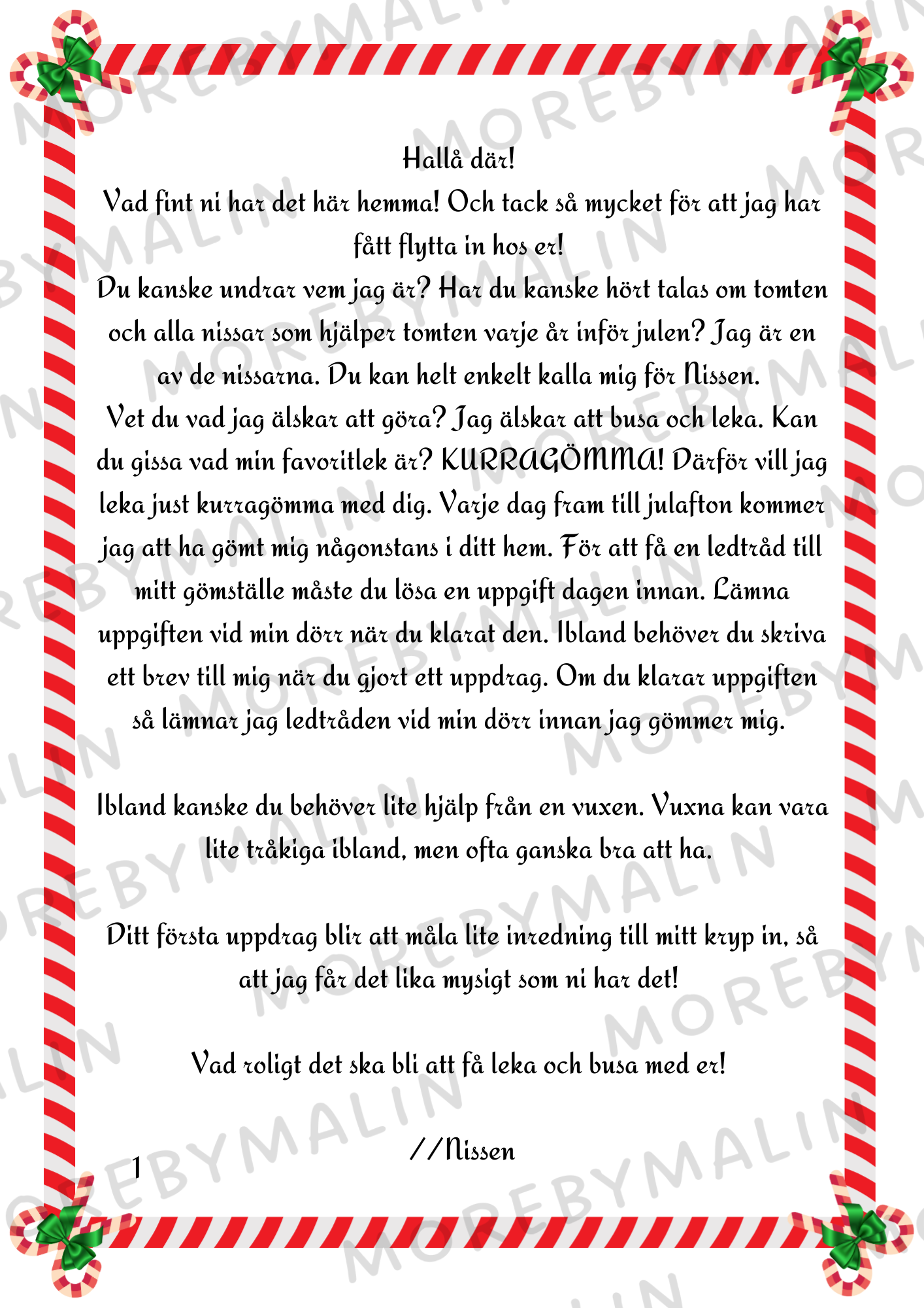 Nissebrev - Nissen leker kurragömma (Ett barn)