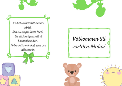 Personlig Dikt - Bebiskort "Welcome baby - grön"