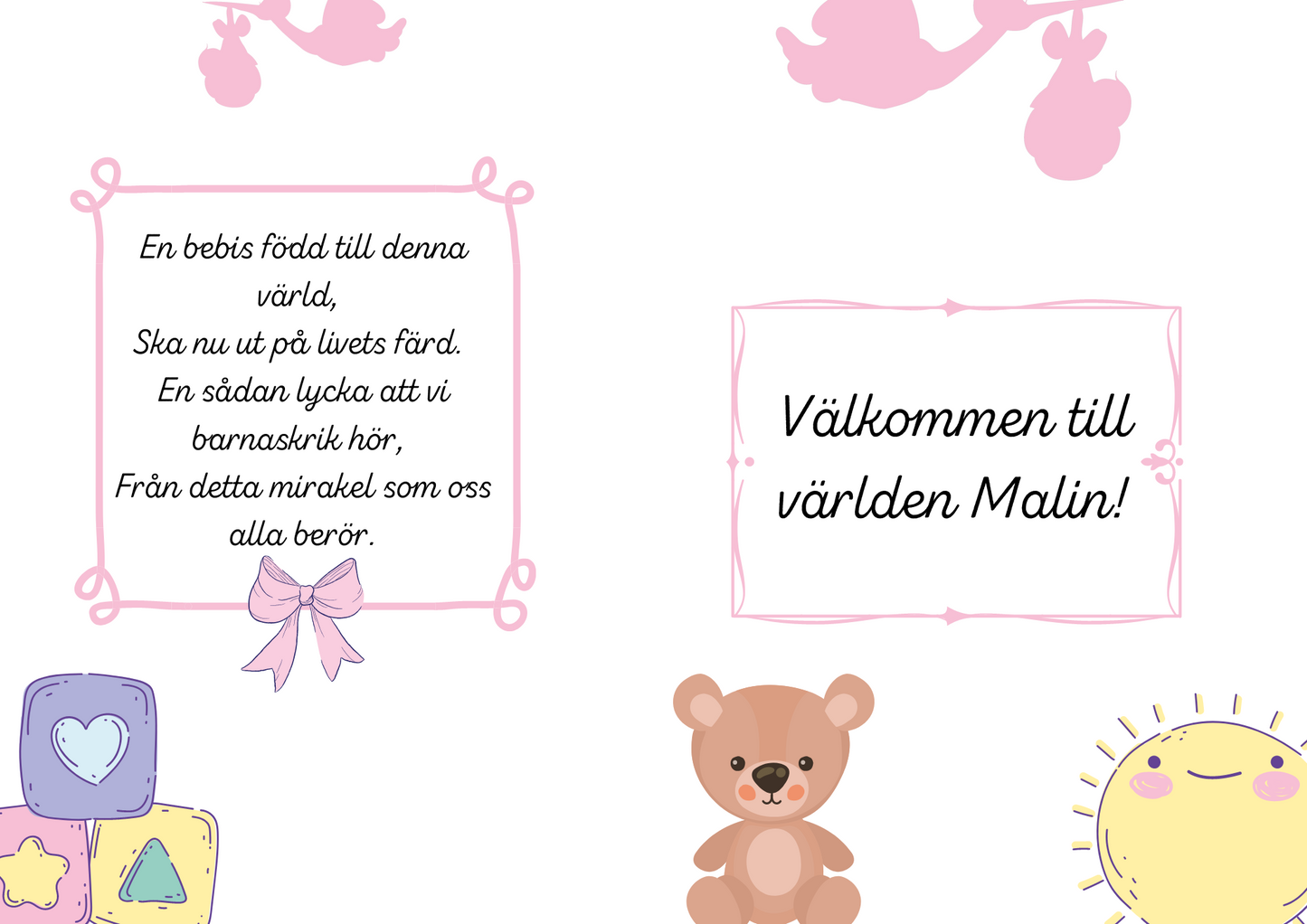 Personlig Dikt - Bebiskort "Welcome baby - rosa"