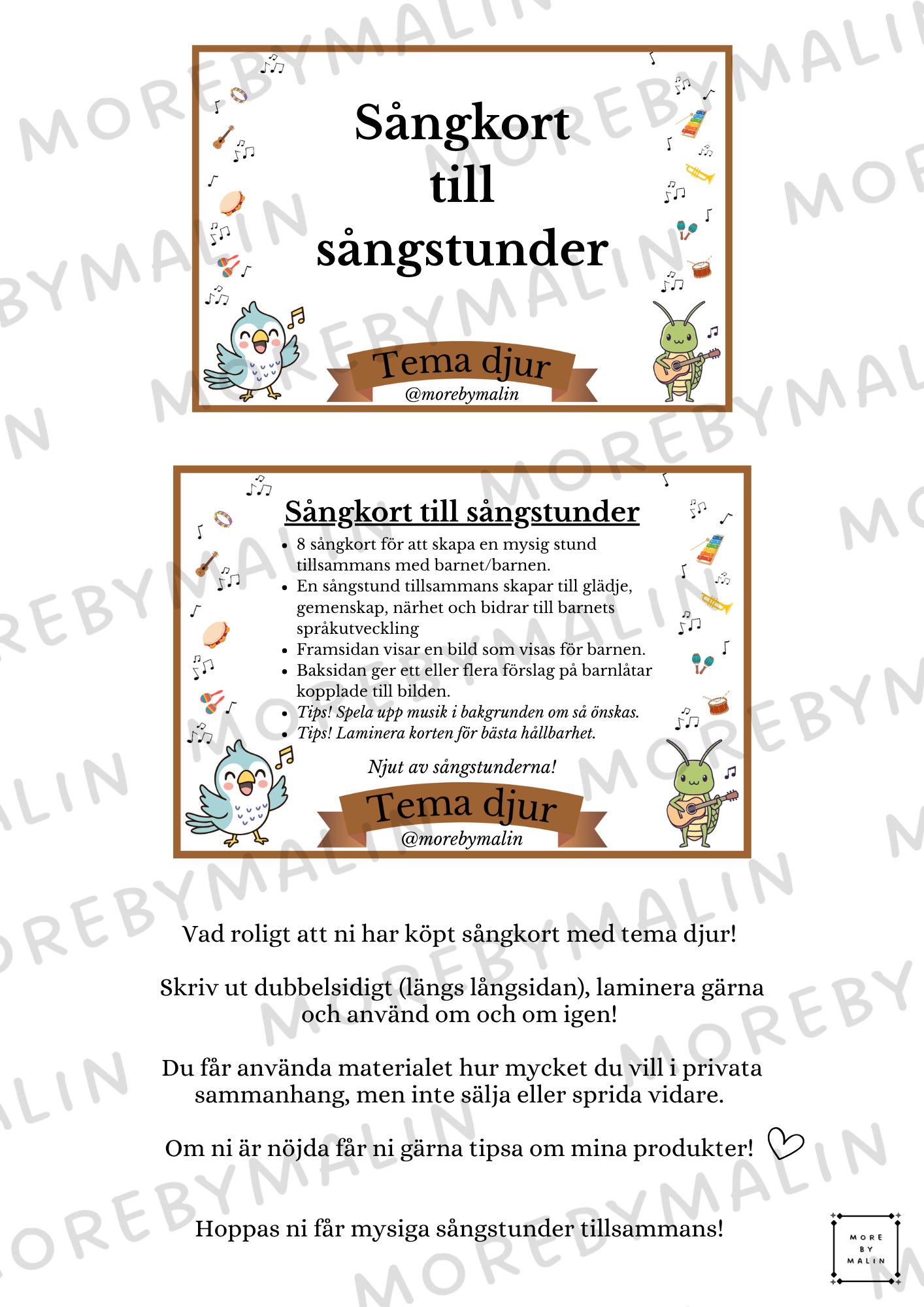 Sångkort för sångstunder - Tema Djur