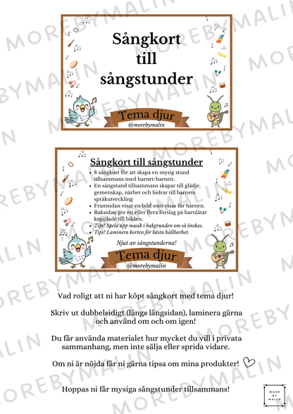 Sångkort för sångstunder - Tema Djur