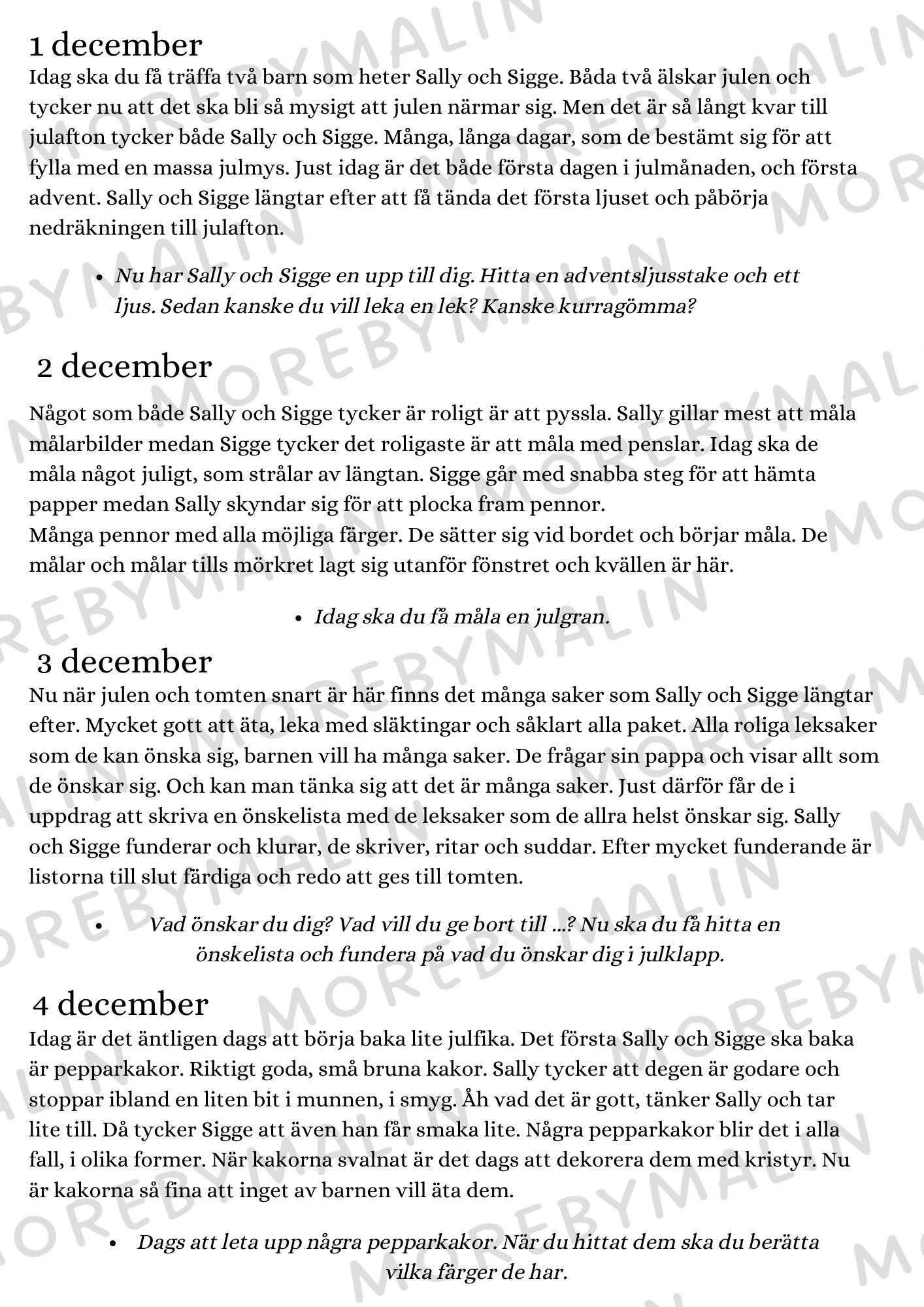 Sally och Sigges jul - nedräkning till julafton (ett barn)