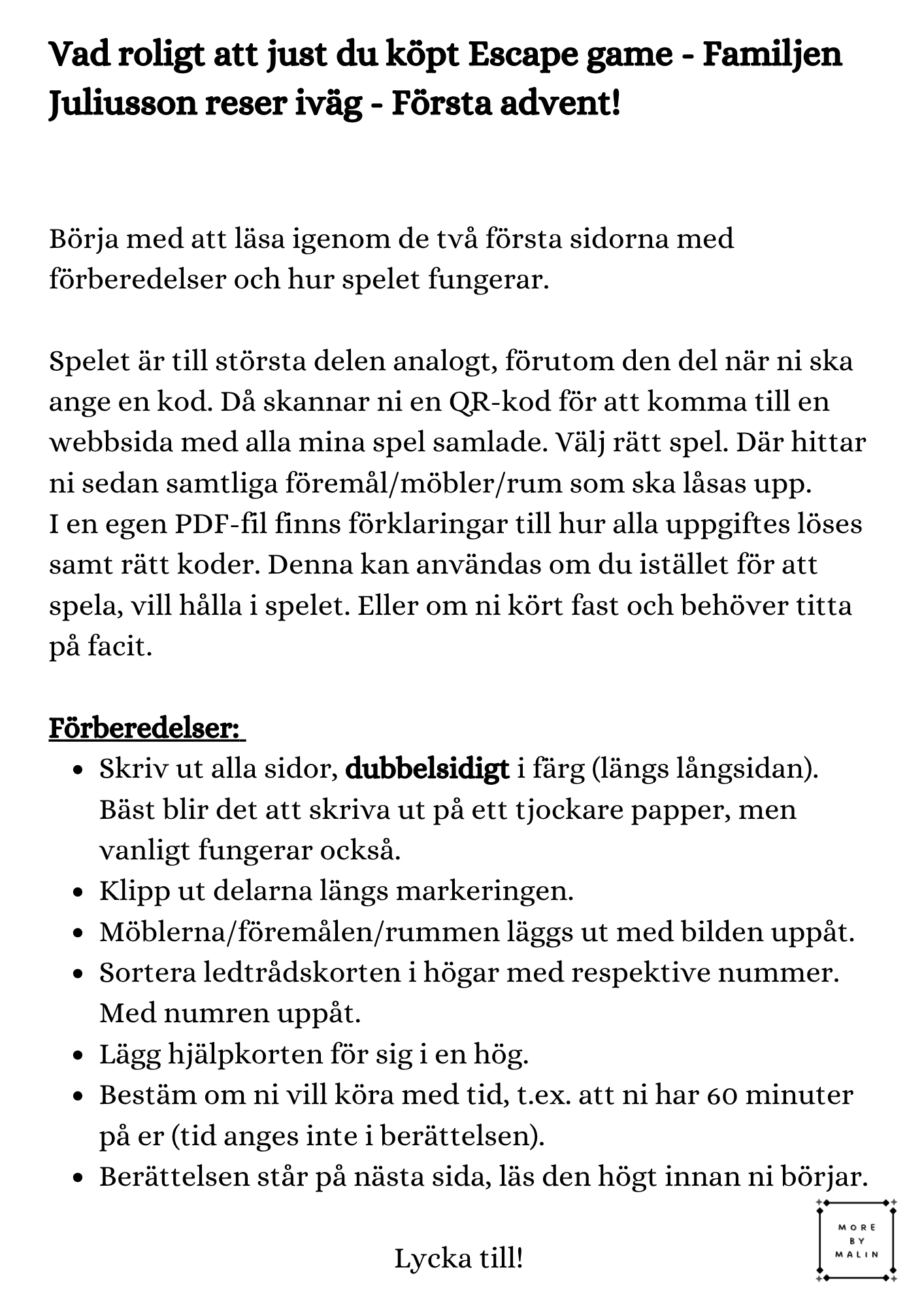 Escape game- Familjen Juliusson reser iväg (Advent)