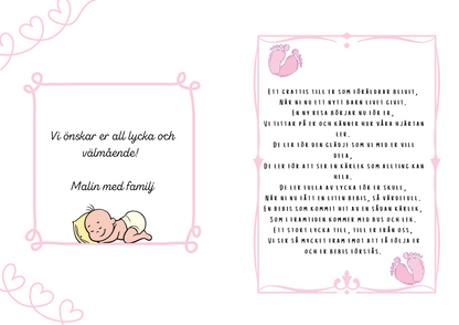 Personlig Dikt - Bebiskort "Welcome baby - rosa"