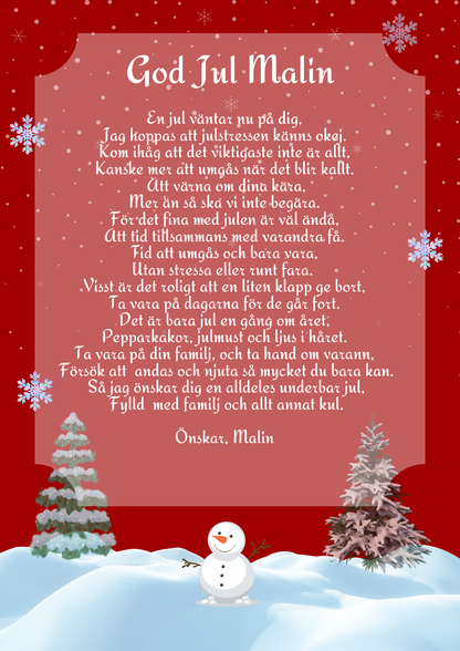 Personlig Dikt - Julkort (dubbelsidig)