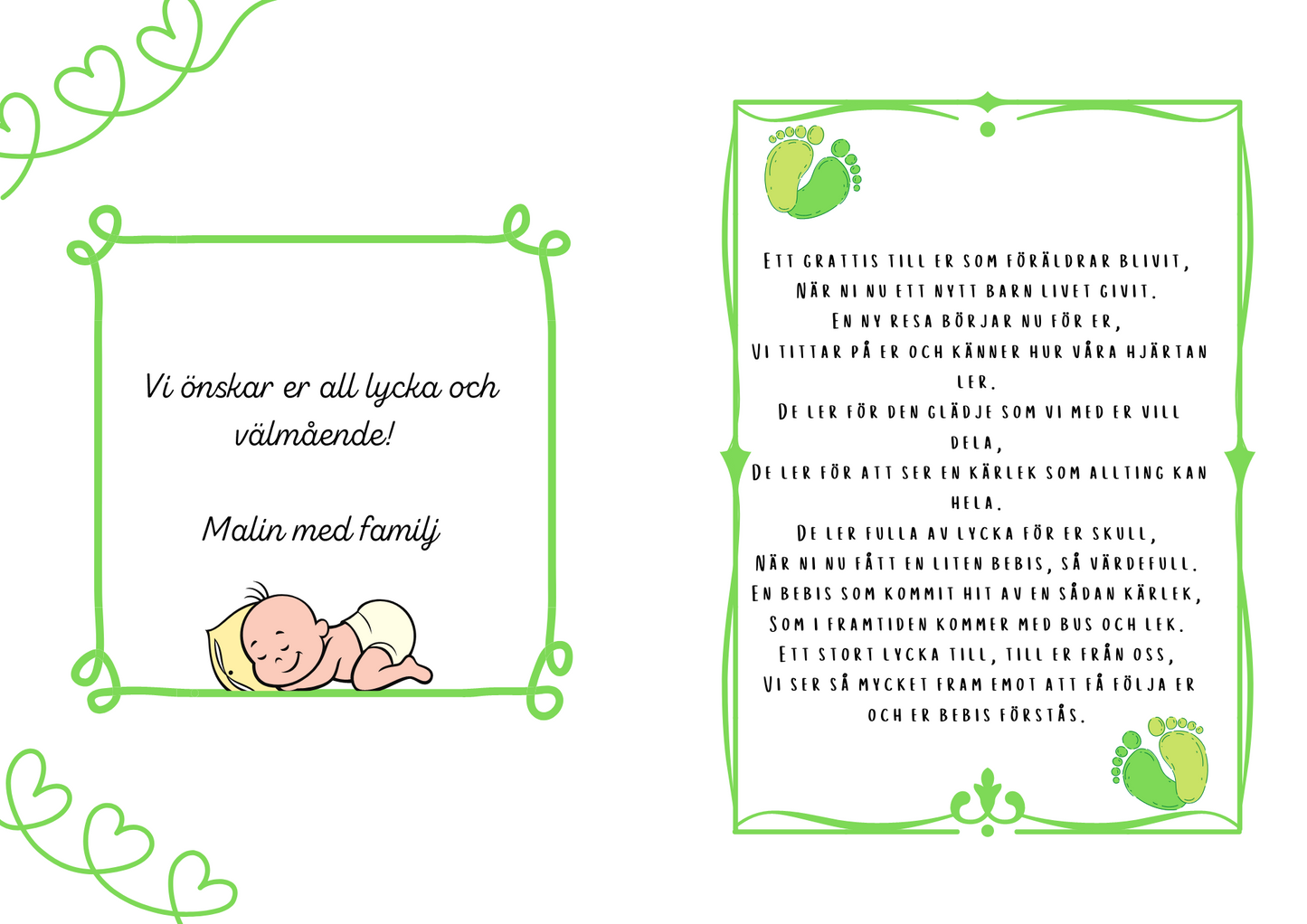 Personlig Dikt - Bebiskort "Welcome baby - grön"
