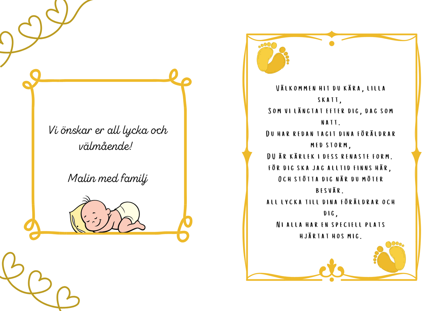 Personlig Dikt - Bebiskort "Welcome baby - guld"