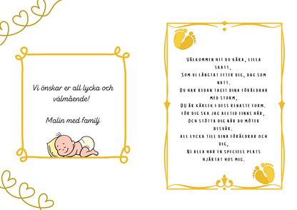 Personlig Dikt - Bebiskort "Welcome baby - guld"