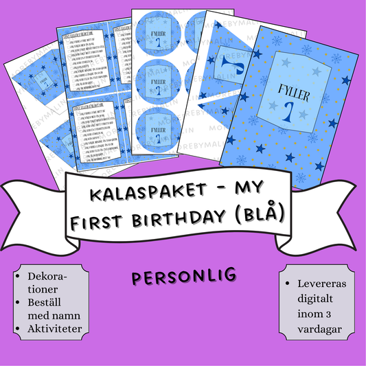 Kalaspaket - My first birthday (blå) personlig