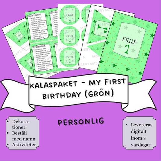 Kalaspaket - My first birthday (grön) personlig
