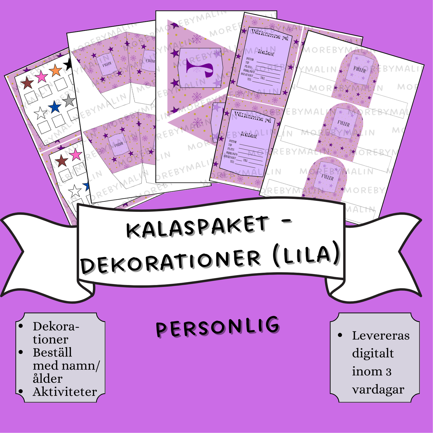 Kalaspaket - dekorationer lila/rosa (personlig)