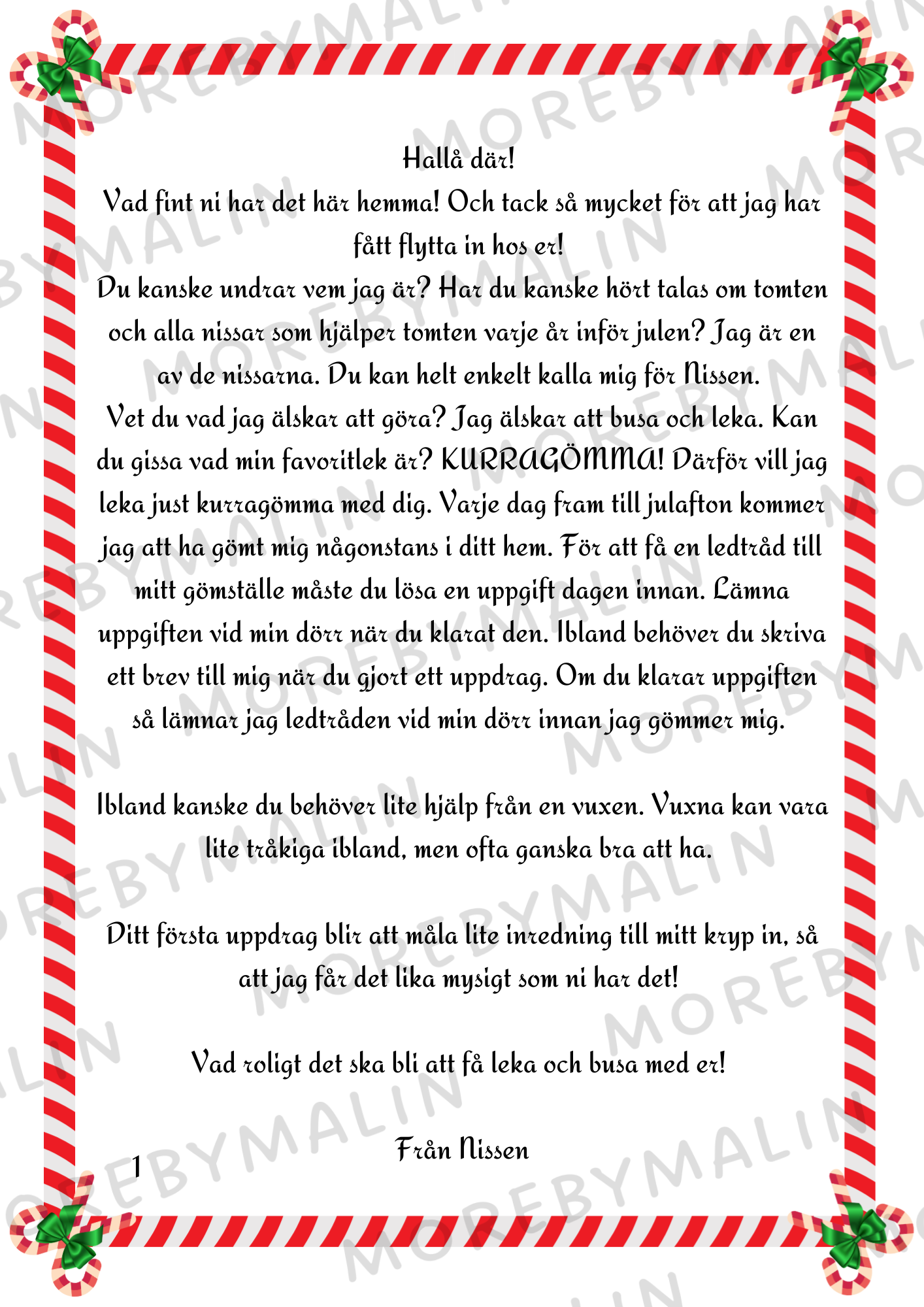 Nissebrev - Nissen leker kurragömma (Ett barn)