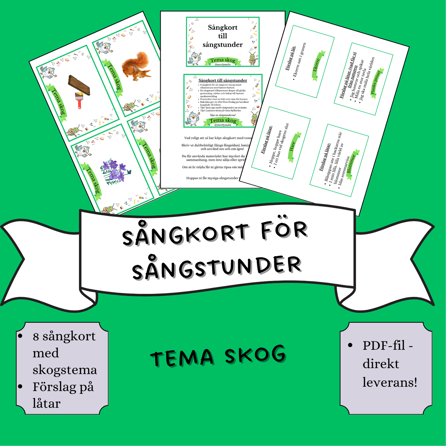 Sångkort för sångstunder - Tema Skog