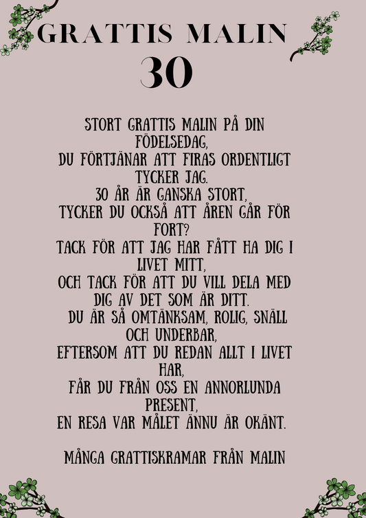 Personlig Dikt - Grattiskort "Gröna blommor" (ensidigt)