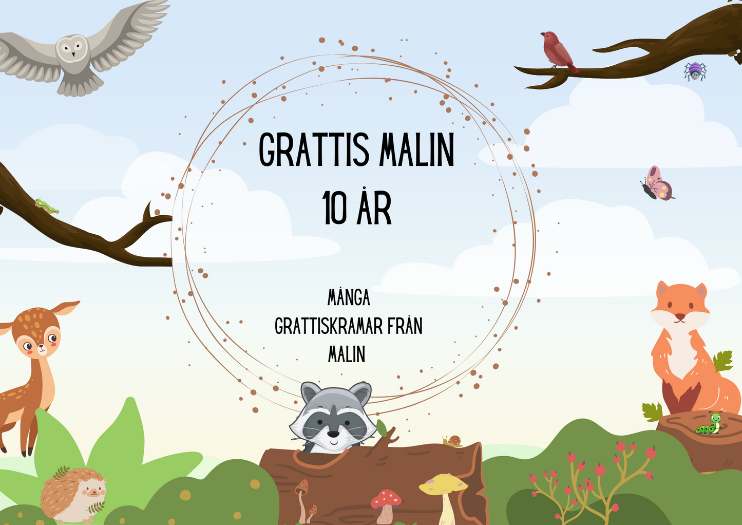Personlig Dikt - Grattiskort "Skogsdjur 1"