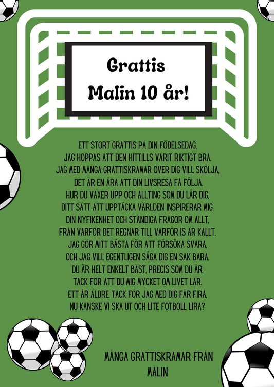 Personlig Dikt - Grattiskort "Fotboll"