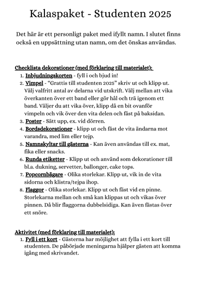 Kalaspaket - Studenten 2025 (personlig)